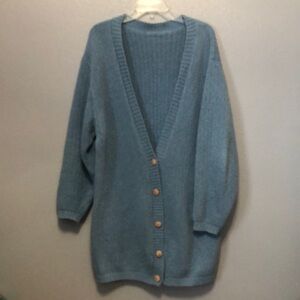 Vintage oversized cardigan sweater Unisex Large L chunky grandma Mr. Rogers blue